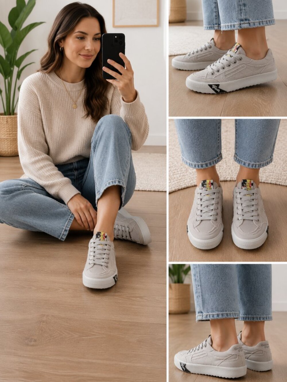 Tigerbear Light Gray Casual Lace-Up Sneakers (vegan)